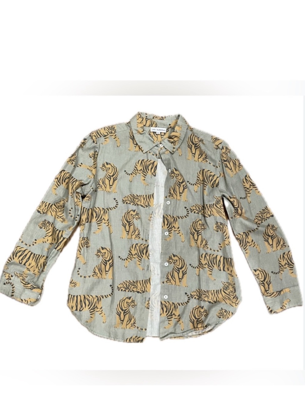 Las Surenas Tiger Print Button-Up Shirt EUC.